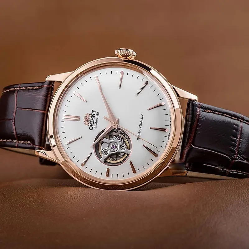 Orient Open Heart White Dial Rose Gold-tone Men's Watch- RA-AG0001S